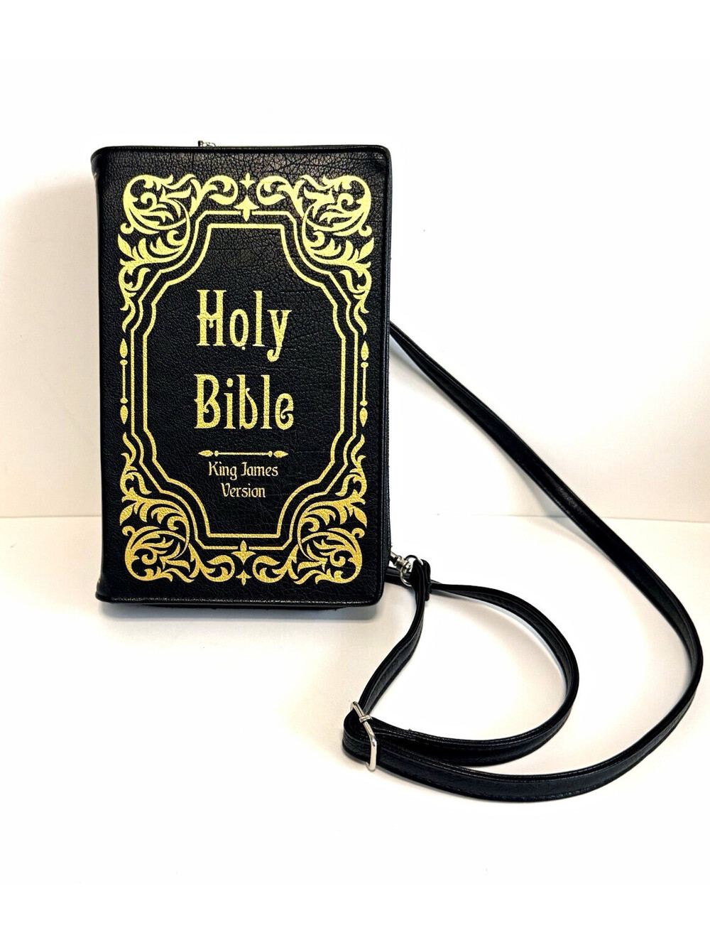 Comeco Holy Bible KJV Book Crossbody Purse Black Gold John 3:16 Wristlet